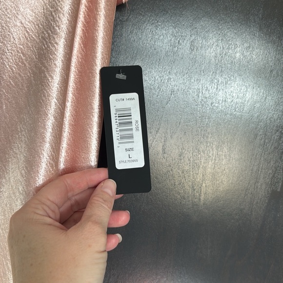 BEBE NWT HAMMERED SATIN COWL NECK PEARL STRAP MAXI DRESS pearl straps Size Large - Picture 4 of 11